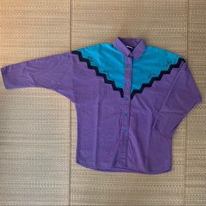 SOLD-VTG purple & turquoise color shirt